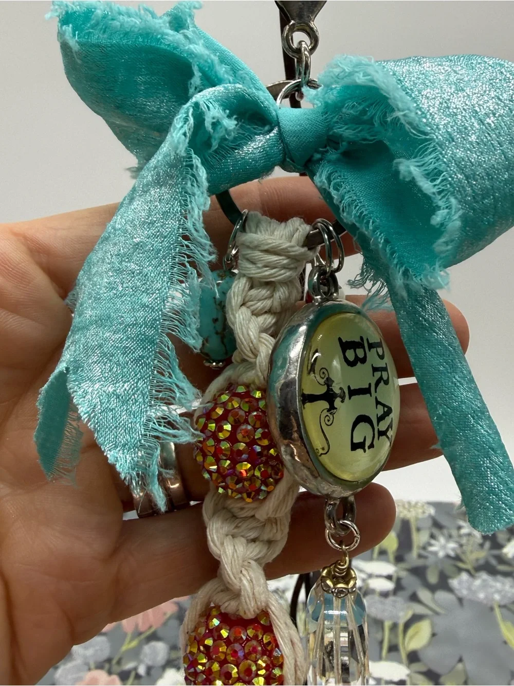 👑Adorned Crown Jewelry purse bag charm keychain pray big Jesus macrame bow